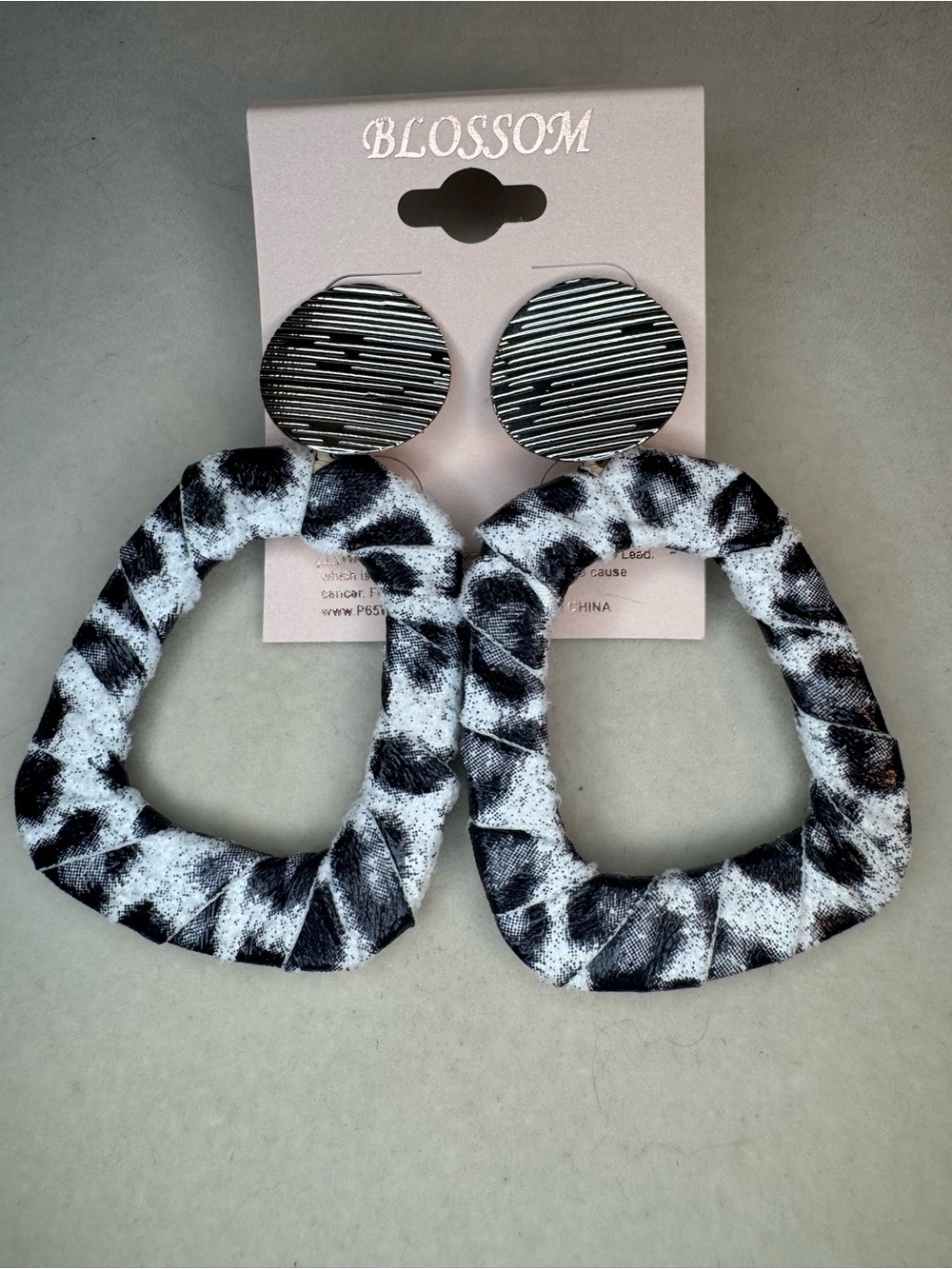 New blossom Black & White Fabric Leopard Print Hoop Earrings